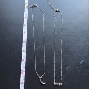 Crescent Moon And Arrow Silver Tone Necklace Set